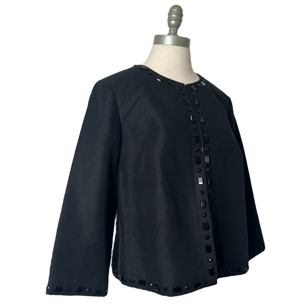 Sigrid Olsen Black Beaded Linen Cotton Blend Suit Separate Open Jacket Size 14 - Picture 9 of 16